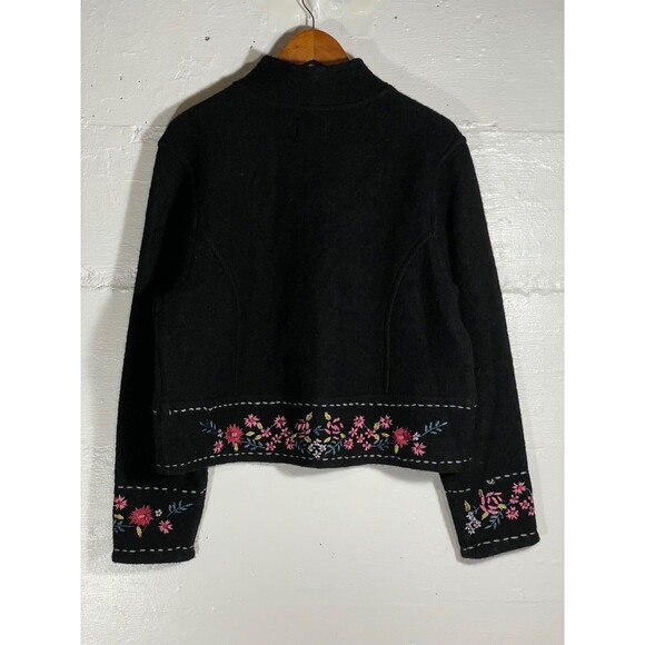 Vintage Silk Club Wool Embroidered Floral Jacket Coat Cardigan Black Boho Large - Picture 9 of 11